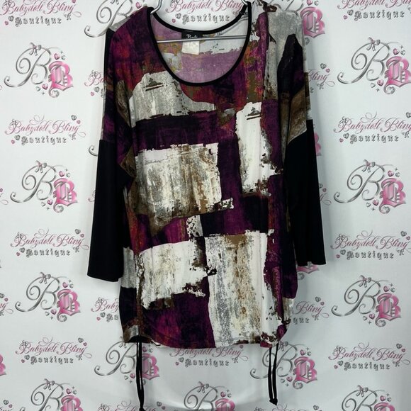 Bali corp long sleeve abstract Purple and Black Abstract Blouse - Picture 1 of 9
